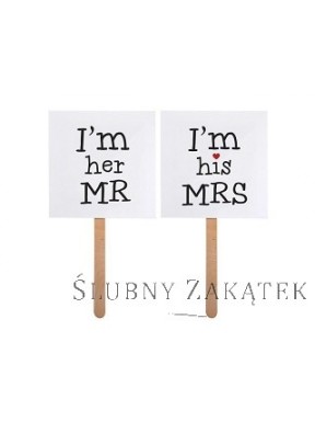Karteczki na patyczku "I'm his MRS/ I'm her MR"